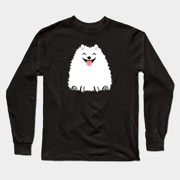 Cute White Pomeranian Cartoon Dog Long Sleeve T-Shirt by Coffee Squirrel